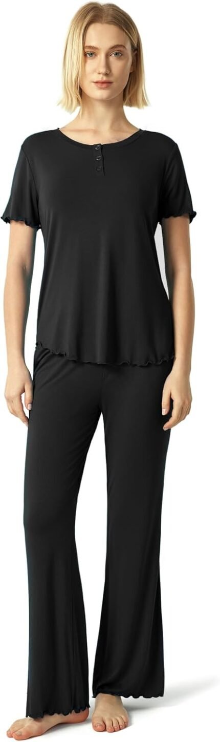Bamboo Viscose Ladies’s Pajama Units Brief Sleeve High and Pants Two Piece Sleep Set Bamboo Viscose Ladies’s Pajama Units Brief Sleeve High and Pants Two Piece Sleep Set