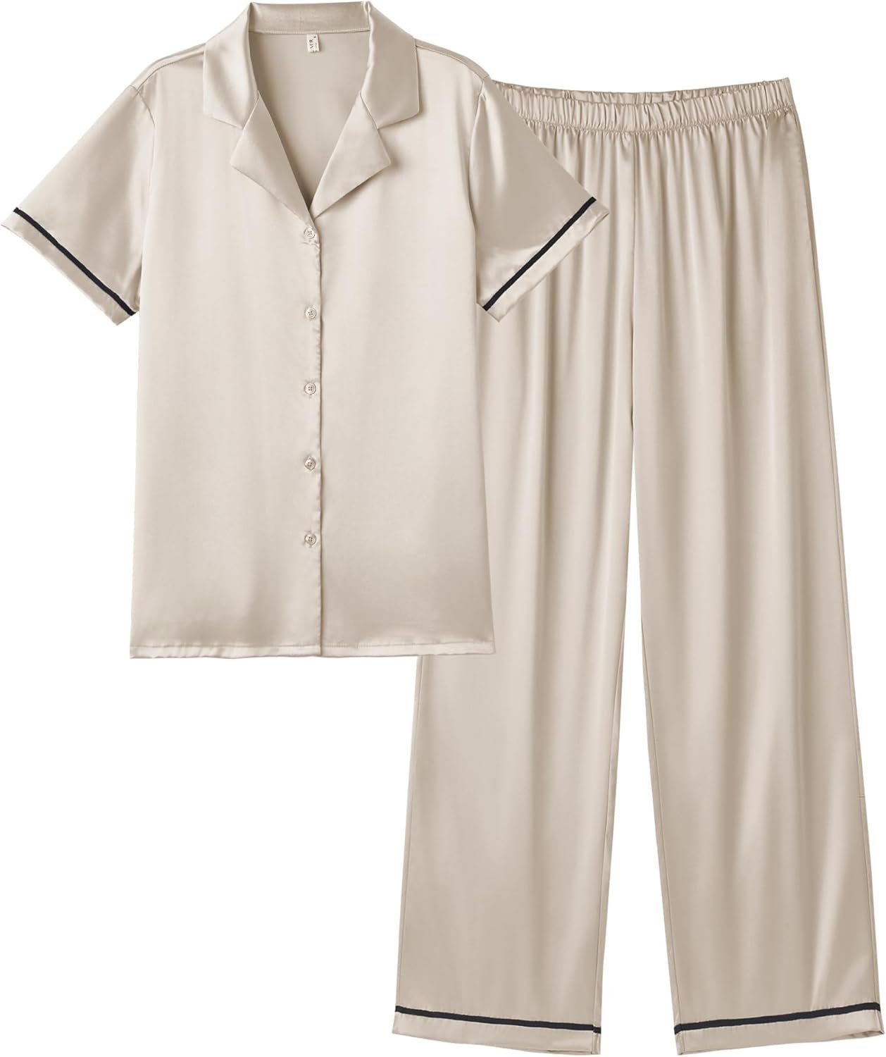Ekouaer Ladies’s Silk Pajamas Set Quick Sleeve Satin Pjs 2 Piece Gentle Loungewear with Pants Button Down Sleepwear