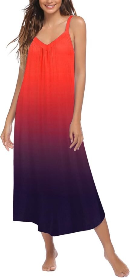 Ekouaer Womens Sleeveless Nightgown Full Slip Nightshirt Print Nightwear Full Size Loungewear Mushy Nightdress