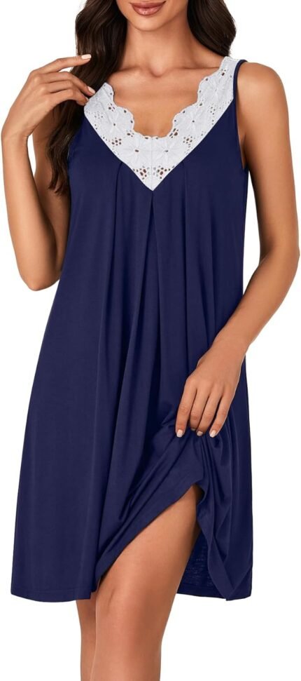 LYANER Girls’s Nightgown V Neck Lace Trim Chemise Sleepwear Lingerie Tank Gown Nightwear