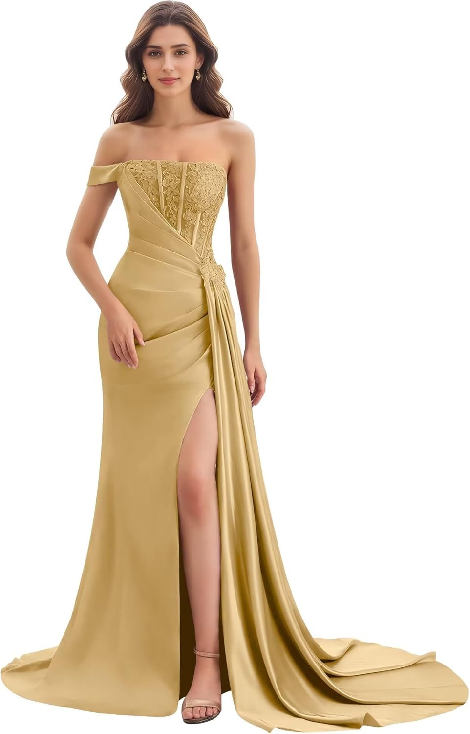 One Shoulder Mermaid Bridesmaid Costume for Girls Lace Appliques Promenade Clothes Lengthy Formal Occasion Night Robes Slit