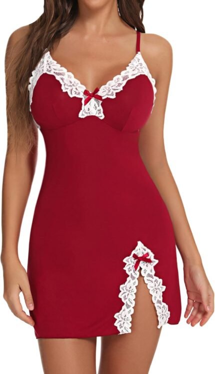 Aranmei Girls Attractive Lace Chemise Nightgown Sleepwear V Neck Full Slip Babydoll Lingerie Sleep Costume