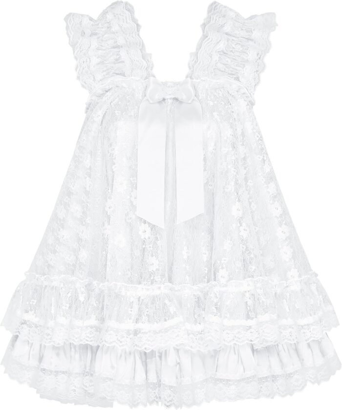 Satini Lingerie Satin Sissy Babydoll Ruffles Frilly Lace Nightie Negligee Cosplay Nightwear Costume