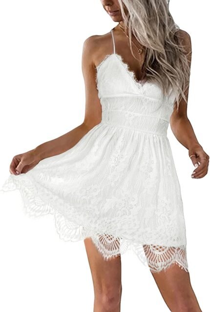 AOOKSMERY Girls Summer time V-Neck Spaghetti Straps Lace Backless Celebration Membership Seashore Mini Midi Clothes