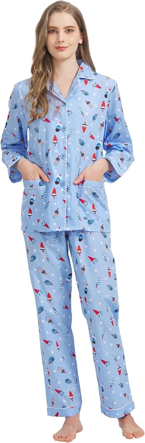 Girls’s 100% Cotton Pajama Set For Girls Lengthy Sleeve Mushy Button Pajamas Elastic Drawstring PJs