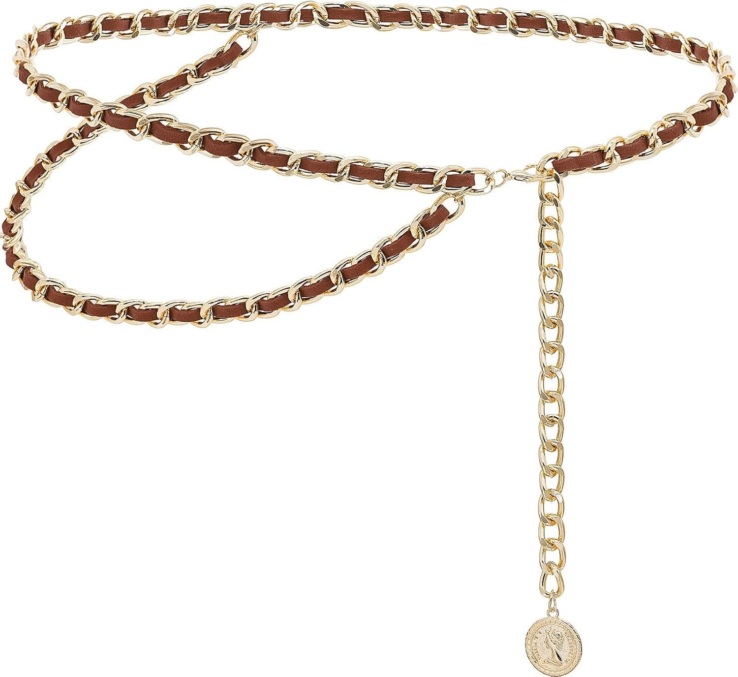 Leather-based Chain Belts for Ladies Women, Layered Physique Chain Belts Steel Waist Chain for Gown Vest Denims