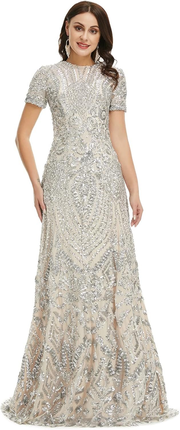 Girls’s Brief Sleeves Sequins A-Line Formal Night Costume Girls’s Brief Sleeves Sequins A-Line Formal Night Costume