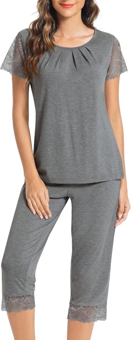 WiWi Bamboo Viscose Pajamas for Girls Tender Capri Pants Pajama Units Plus Dimension Sleepwear Pjs Loungewear S-4X