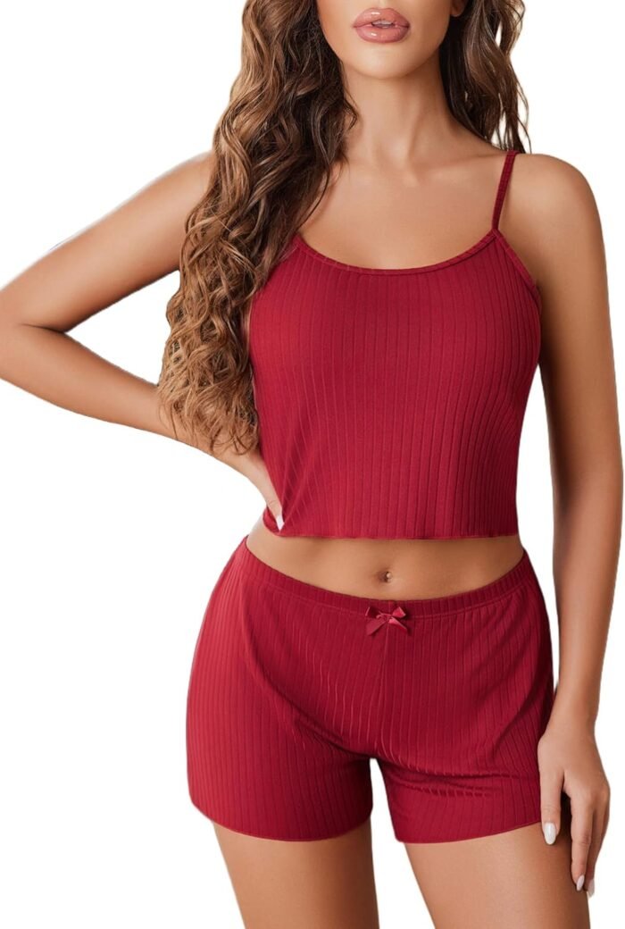 Avidlove Cami Pajama Units Attractive Lingerie Set Ribbed Lounge Set Scoop Neck Cami Quick Sleepwear for Girls
