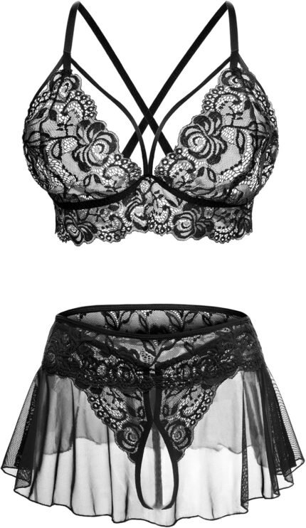 Attractive Lingerie for Girls Naughty 3 Piece Lace Bralette, Mini Skirt with G-String Crotchless Lingerie Outfits Attractive Lingerie for Girls Naughty 3 Piece Lace Bralette, Mini Skirt with G-String Crotchless Lingerie Outfits
