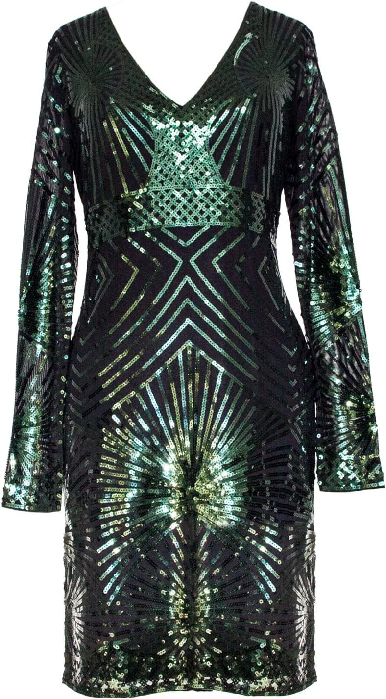 MISSCHEN Ladies’s V Neck Bodycon Midi Sequin Lengthy Sleeve Night Cocktail Costume