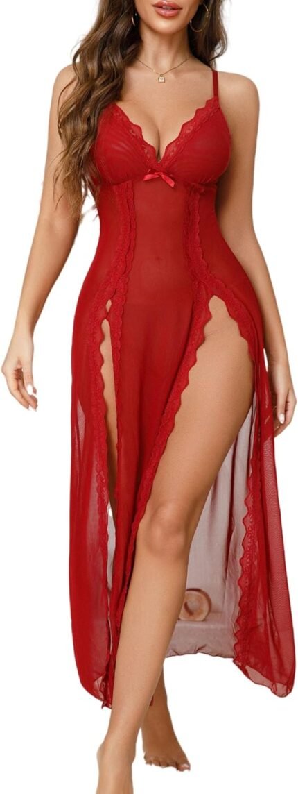 Girls Lingerie Lace Babydoll Chemise Nightwear Attractive Mesh Nightdress Aspect Cut up Nightgown Girls Lingerie Lace Babydoll Chemise Nightwear Attractive Mesh Nightdress Aspect Cut up Nightgown