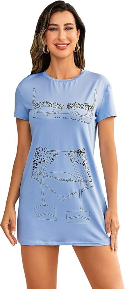 Floerns Girls’s Humorous Lingerie Nightgown Cute Print Tshirt Sleepdress
