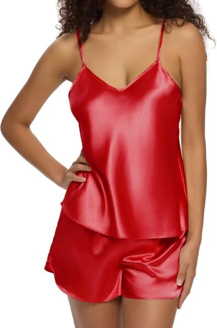 Pajama Sets for Women 2 Piece Silk Lingerie Sleepwear Satin Cami Pj Shorts Set Soft Nightwear Pajama Sets for Women 2 Piece Silk Lingerie Sleepwear Satin Cami Pj Shorts Set Soft Nightwear