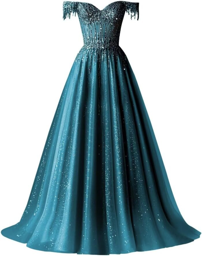Off Shoulder Tulle Promenade Dresse…