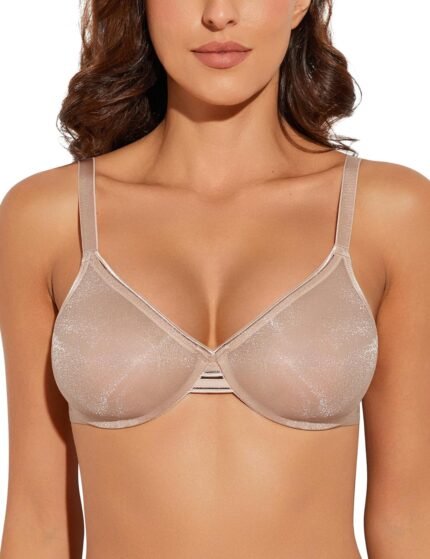 Deyllo Ladies’s Sheer Mesh Lace Unlined Underwire Bra Attractive See-Via Demi Bralette