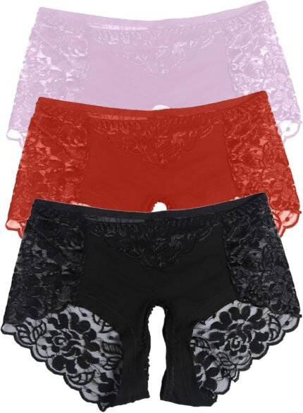 3 Pack Lace Boyshort Panty – Attractive Lingerie Panties for Ladies Lace Low Rise Reduce Out Panties Erotic Lingerie Thongs