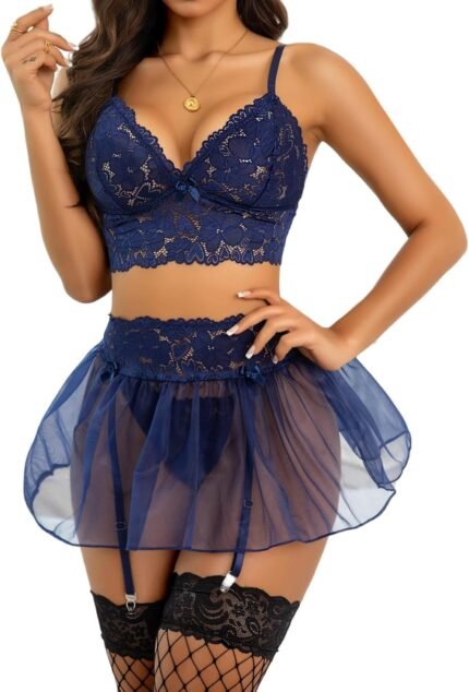 RSLOVE Lingerie Units for Ladies Horny – Lingerie for Ladies Lace Bra and Panty 3 Piece With Garter Mesh Babydoll Teddy Bodysuit RSLOVE Lingerie Units for Ladies Horny – Lingerie for Ladies Lace Bra and Panty 3 Piece With Garter Mesh Babydoll Teddy Bodysuit
