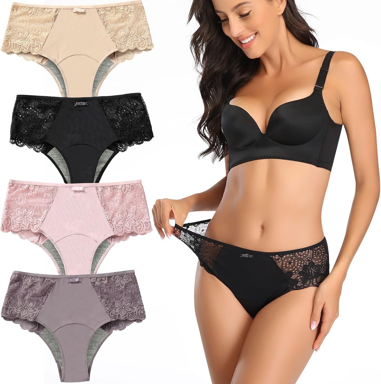Interval Underwear for Ladies, Leakproof Interval Panties, Lace Menstrual Underwear Breathable & Smooth Interval Underwear for Ladies, Leakproof Interval Panties, Lace Menstrual Underwear Breathable & Smooth
