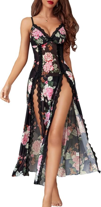 Avidlove Ladies Lingerie Lace Babydoll Chemise Horny Mesh Nightdress V Neck Nightwear Aspect Break up Nightgown