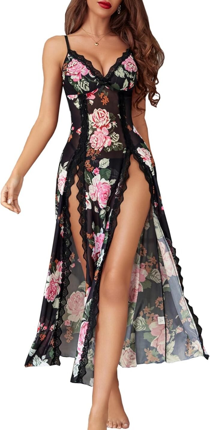 Avidlove Ladies Lingerie Lace Babydoll Chemise Horny Mesh Nightdress V Neck Nightwear Aspect Break up Nightgown