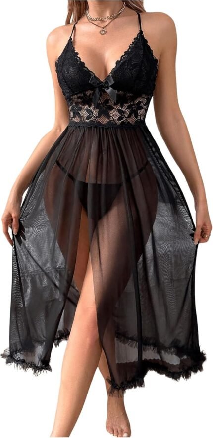 SHENHE Ladies’s Lace Lingerie Babydoll Mesh Slip Costume Sheer Lengthy Slit Nightgown Chemise SHENHE Ladies’s Lace Lingerie Babydoll Mesh Slip Costume Sheer Lengthy Slit Nightgown Chemise