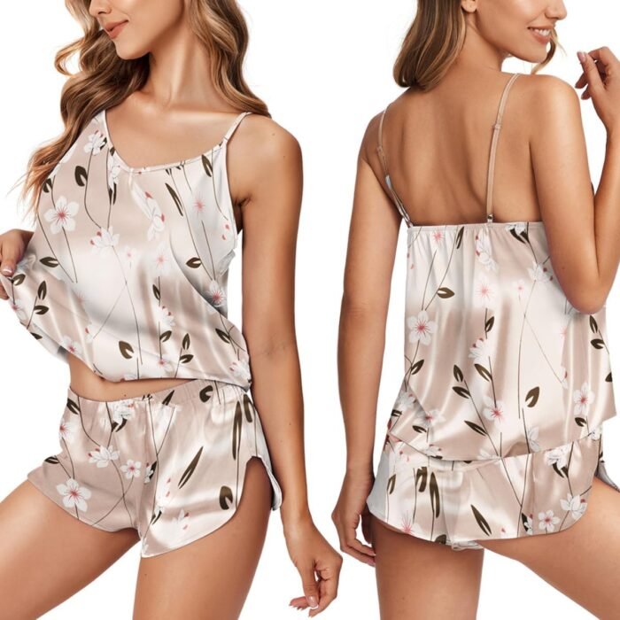 Ekouaer Silk Pjs for Ladies Satin Pajamas Set Lingerie Camisole Pajamas Cami Shorts Set Nightwear