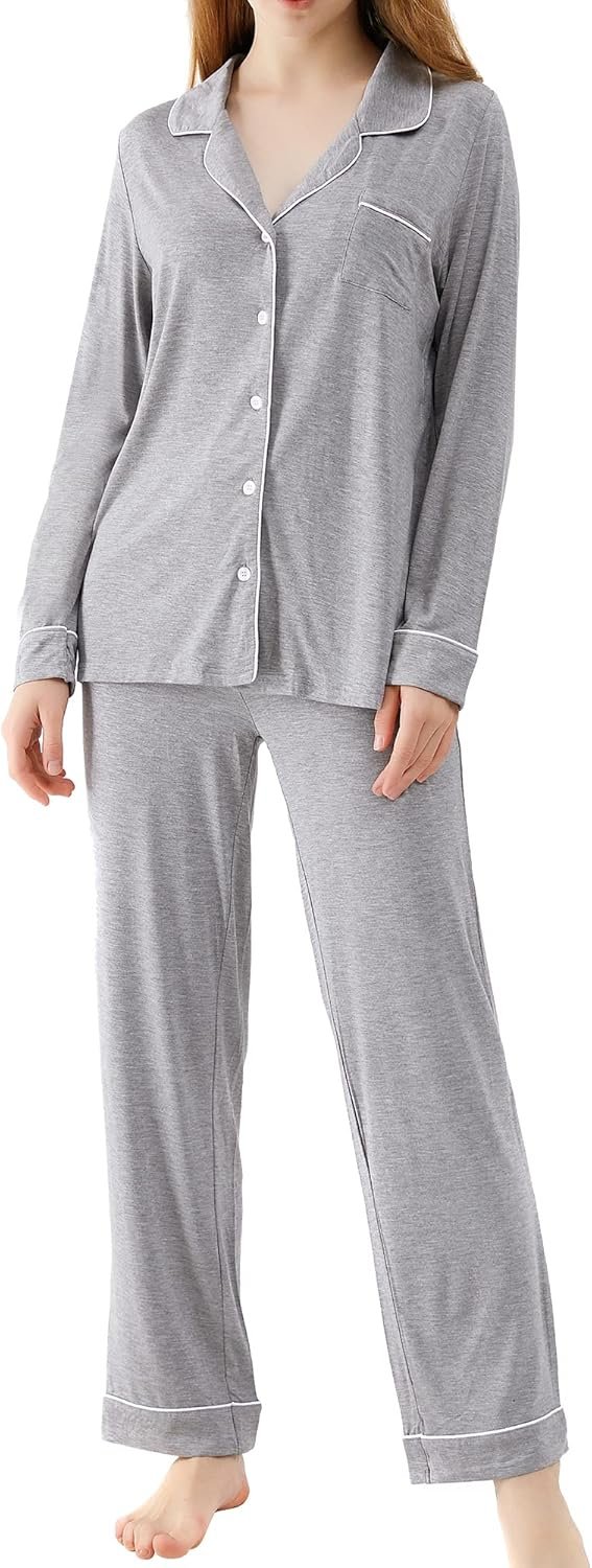 WiWi Bamboo Viscose Pajamas Set for Girls Smooth Button Down Sleepwear Pj Light-weight Lounge Units Loungewear S-XXL