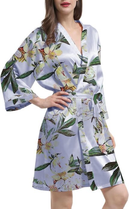 Womens Satin Kimono Gown Silk Robes Floral Bathrobe Bride Bridesmaid Wedding ceremony Silky Bridal Dressing Robe Loungewear Womens Satin Kimono Gown Silk Robes Floral Bathrobe Bride Bridesmaid Wedding ceremony Silky Bridal Dressing Robe Loungewear