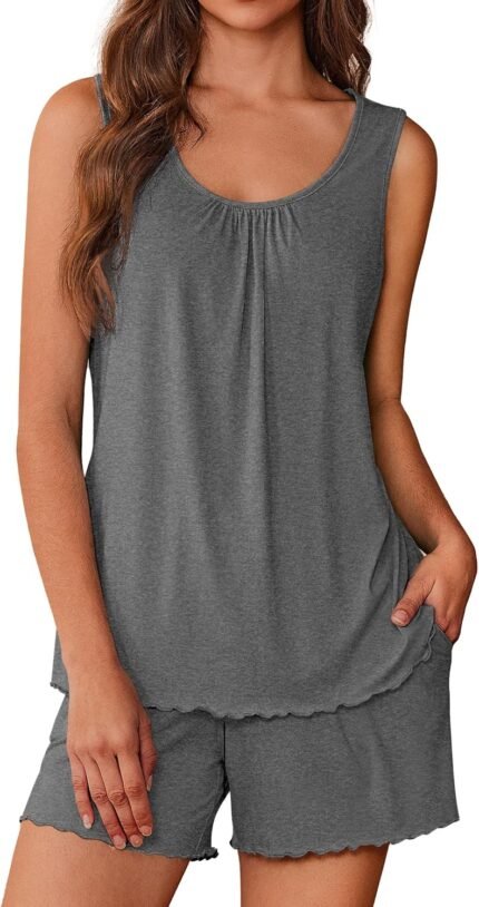 Ekouaer Womens Pajama Sets Viscose from Bamboo Tank Top and Shorts Pj Set 2 Piece Soft Sleeveless Lounge Set Ekouaer Womens Pajama Sets Viscose from Bamboo Tank Top and Shorts Pj Set 2 Piece Soft Sleeveless Lounge Set