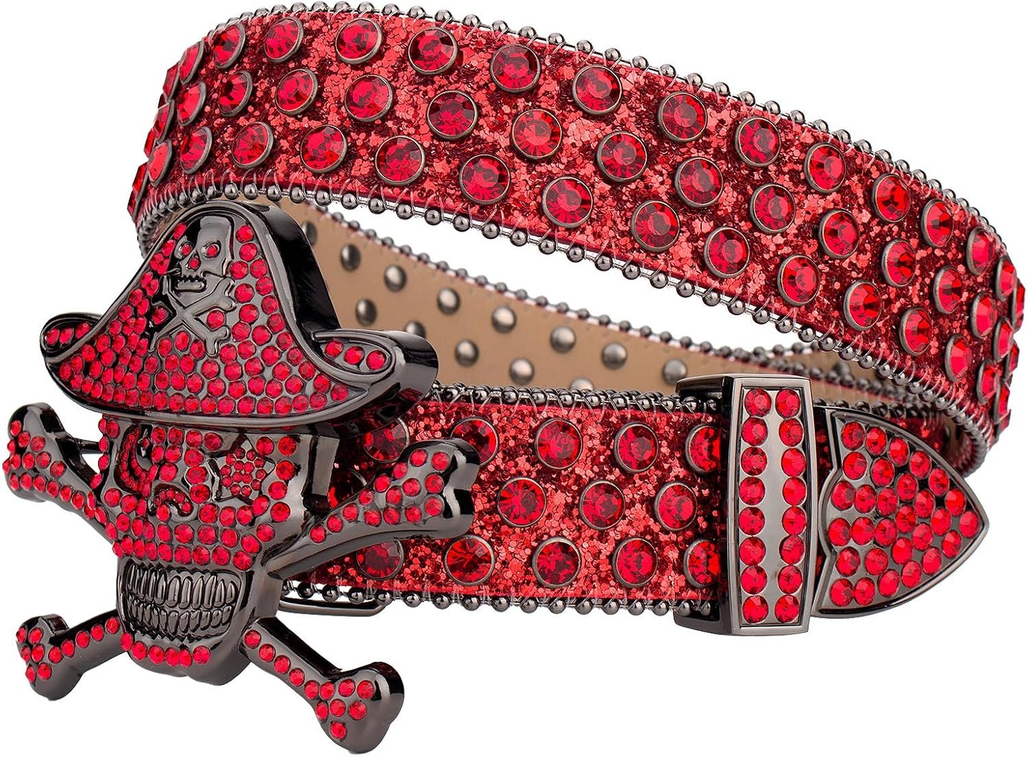 TINIDI Western Men Women Rhinestone Belts Bling Crystal Skulls Studded Leather Belt For Pants Jeans
