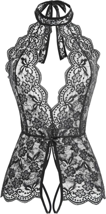 Ladies Lingerie for Ladies Deep V Halter One Piece Teddy Bodysuit