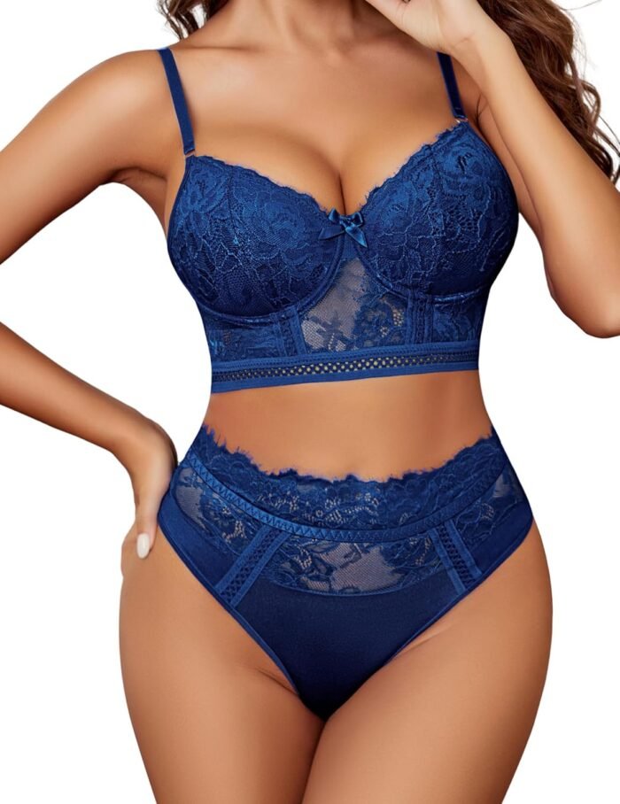 Avidlove Lingerie Units for Ladies Bra and Excessive Waist Panty Set 2 Piece Lace Babydoll Outfits S-XXL