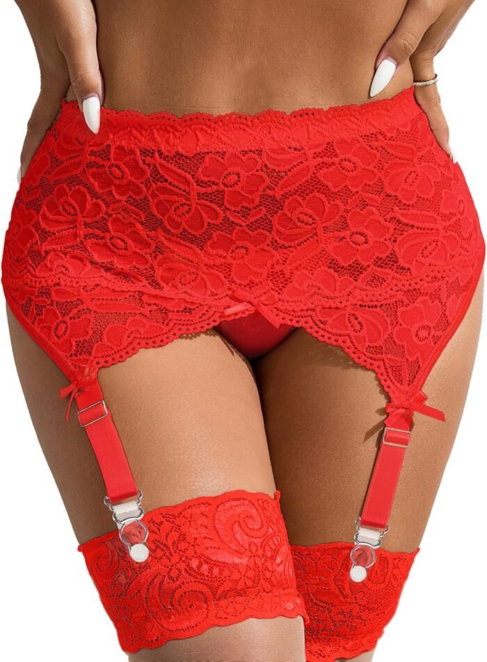 ohyeah Ladies’s 2 Pcs Excessive Waisted Lace Garter Belts Horny Mesh Garter Belt Suspender for Thigh Excessive Stockings Black (No Sock)