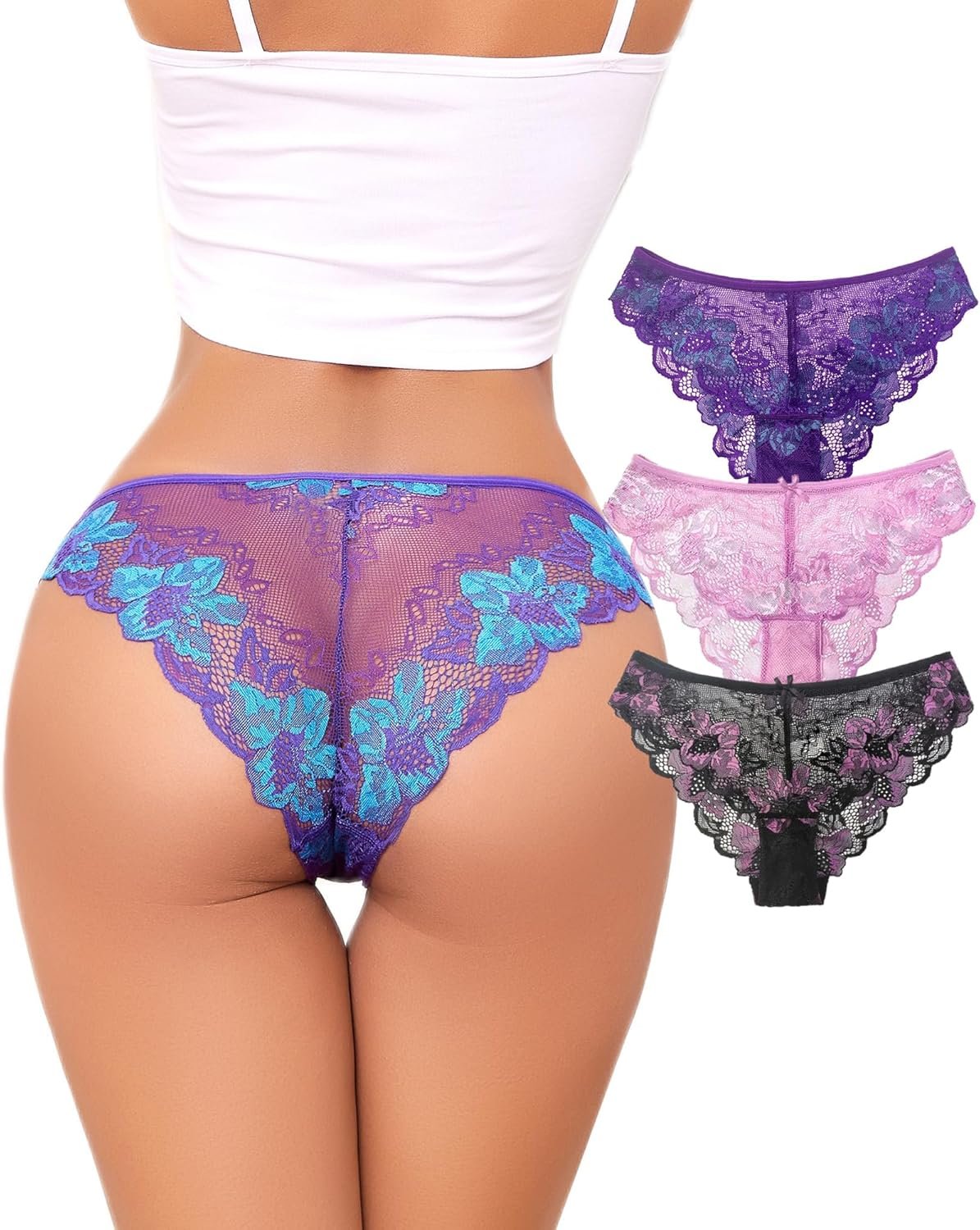 Lace Underwear for Ladies Attractive Cheeky Panty Seamless Ladies’s Underwear Hipster Women No Present Breathable Bikini 3 Pack