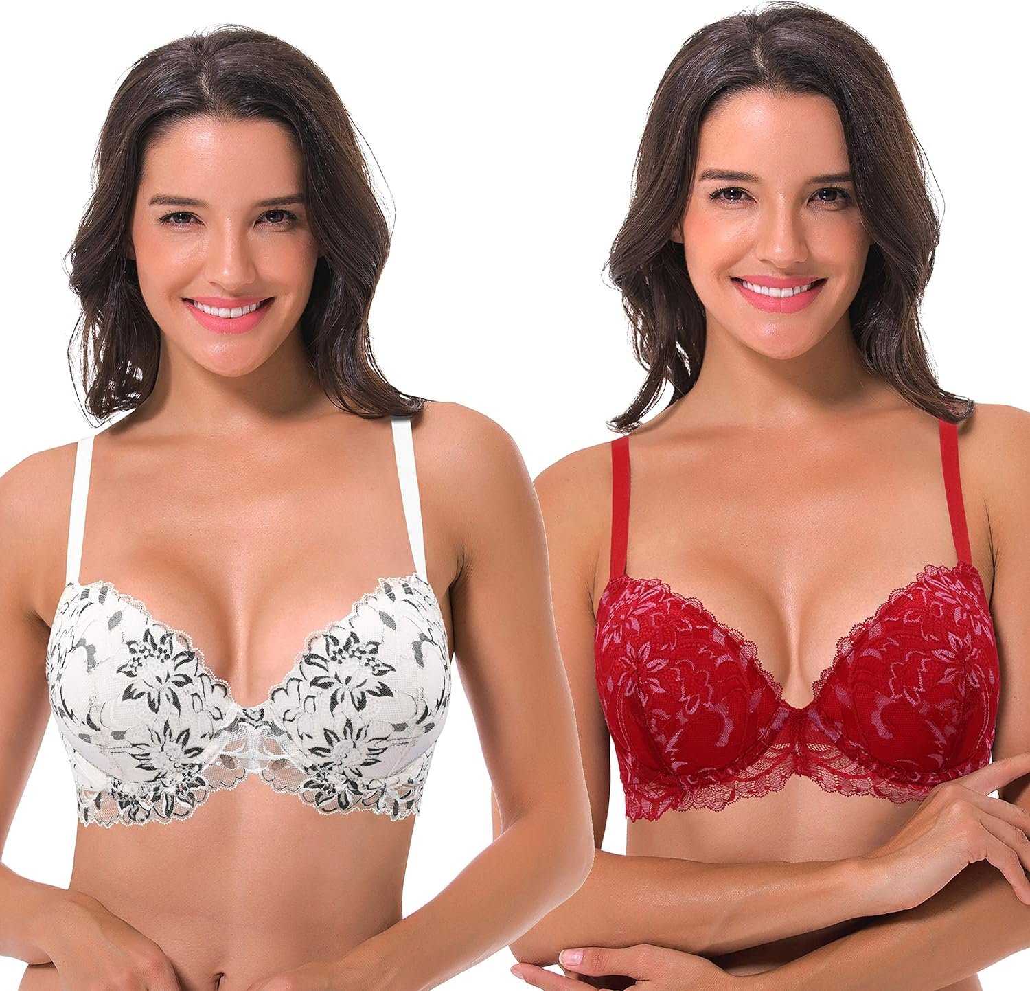 Curve Muse Ladies’s Underwire Plus Measurement Push Up Add 1 and a Half Cup Lace Bras Curve Muse Ladies’s Underwire Plus Measurement Push Up Add 1 and a Half Cup Lace Bras