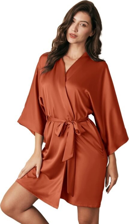 AW BRIDAL Ladies’s Silk Gown Satin Kimono Gown for Bride Bridesmaids Brief Bridal Social gathering Robes Marriage ceremony Loungewear XS-XXL