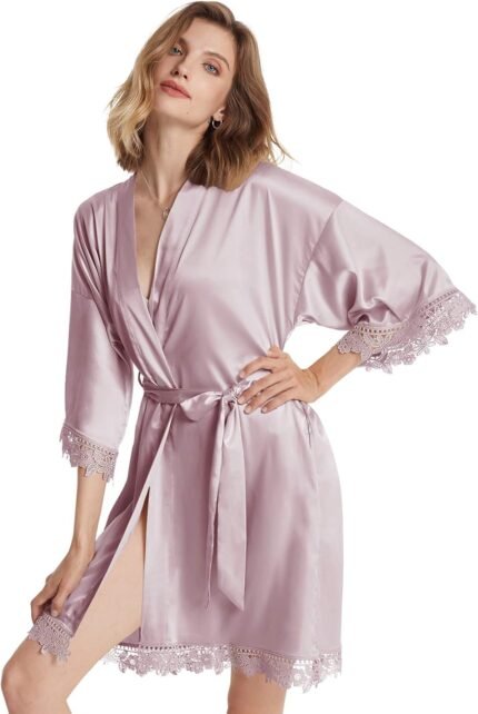 AW BRIDAL Girls’s Silk Gown Satin Gown with Lace Trim, Bridal Social gathering Gown Bridesmaid Robes Bride Gown for Marriage ceremony Day, S-XL AW BRIDAL Girls’s Silk Gown Satin Gown with Lace Trim, Bridal Social gathering Gown Bridesmaid Robes Bride Gown for Marriage ceremony Day, S-XL