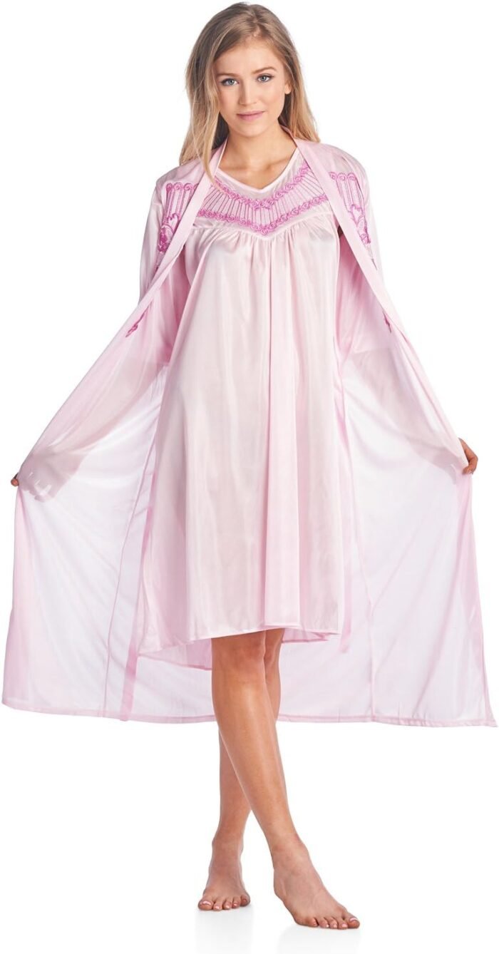 Informal Nights Ladies’s Satin 2 Piece Gown and Nightgown Set