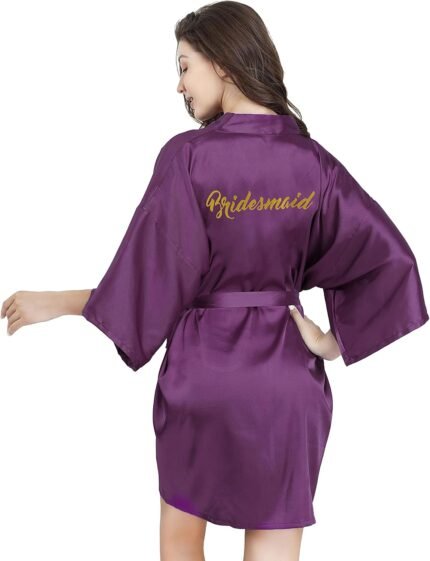 EPLAZA Bride Bridesmaid Robes for Marriage ceremony Bridal Occasion Ladies Brief Stable Coloration Silky Satin Gown Kimono with Gold Glitters EPLAZA Bride Bridesmaid Robes for Marriage ceremony Bridal Occasion Ladies Brief Stable Coloration Silky Satin Gown Kimono with Gold Glitters