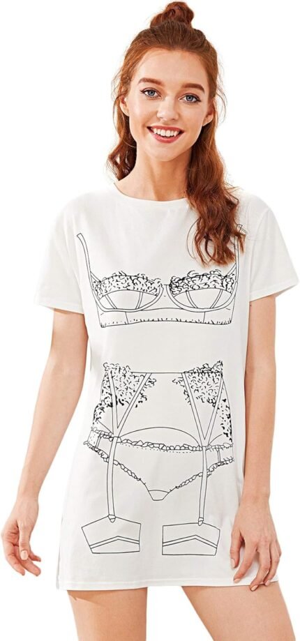 Floerns Ladies’s Humorous Lingerie Nightgown Cute Print Tshirt Sleepdress
