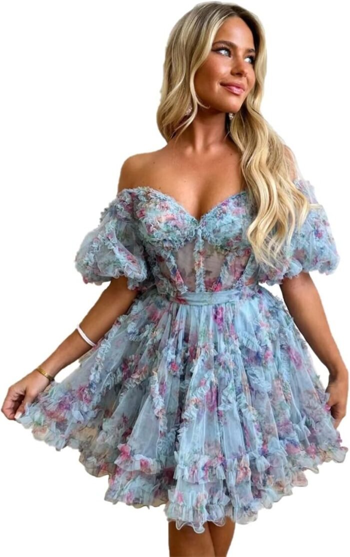 Floral Tulle Homecoming Dresse…