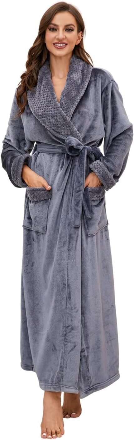 HEARTNICE Womens Lengthy Fleece Gown Mushy Plush Robes for Ladies Heat Bathrobes Cozy Home Coat Full-length