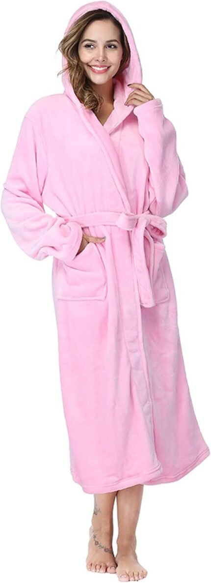 RONGTAI Womens Robes Plush Fleece Hooded Bathrobe Thick Nightgown with Pockets Fluffy Sleepwear RONGTAI Womens Robes Plush Fleece Hooded Bathrobe Thick Nightgown with Pockets Fluffy Sleepwear