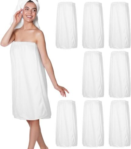 Tigeen 8 Pcs Ladies’s Spa Wraps Light-weight Spa Robes with Adjustable Closure and Elastic Prime(Medium,White)