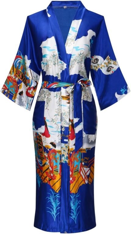 Valennia Ladies Lengthy Silky Bathrobe Satin Kimono Gown Floral Printed Dressing Robe Sleepwear Valennia Ladies Lengthy Silky Bathrobe Satin Kimono Gown Floral Printed Dressing Robe Sleepwear
