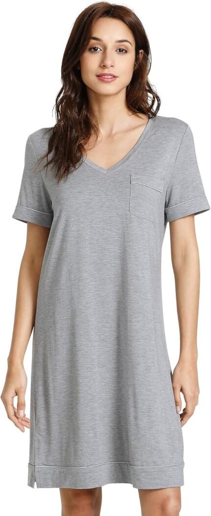 WiWi Viscose from Bamboo Nightgowns for Girls Quick Sleeve Sleep Shirt V Neck Nightgown Plus Dimension Sleepwear S-4X,
