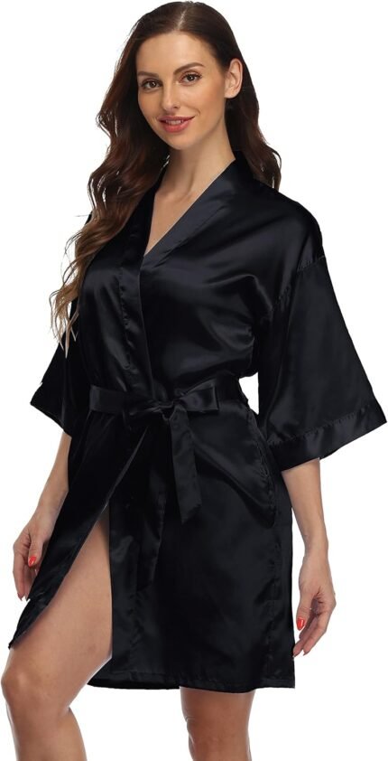 Ladies Satin Gown Wedding ceremony Bathe Celebration Bathrobe Silky Kimono for Bride and Bridesmaids