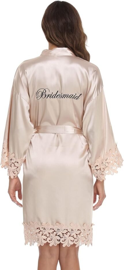 Girls’s Bride Bridesmaid Gown with Lace Trim Wedding ceremony Get together Kimono Robes Comfortable Satin Bathrobe Getting Prepared Girls’s Bride Bridesmaid Gown with Lace Trim Wedding ceremony Get together Kimono Robes Comfortable Satin Bathrobe Getting Prepared