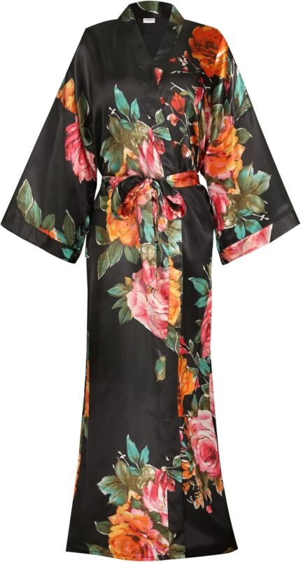Ladies’s Lengthy Kimono Bathrobe Bridal Bathe Gown for Bride and Bridesmaid Floral Dressing Robe